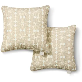 Martha Stewart Tulum dekoratives Kissen für drinnen und draußen, UV-beständig, wasserabweisend, Bedruckt, modernes Design, 45,7 x 45,7 cm, Taupe, 2 Stück