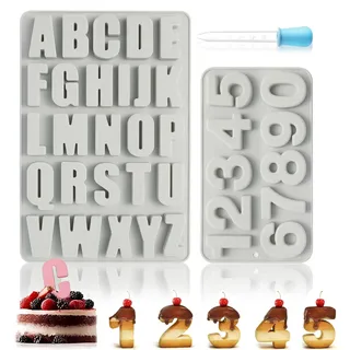 2 Stück Silikonform Buchstaben Und Zahlen, Kuchenform Buchstaben, Schokoladenform Zahlen, A-Z & 0-9, 3D Gießform für Backen, Plätzchen, Kuchendekoration, Seife, Epoxidharz (Grau)