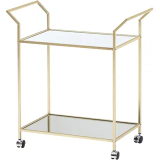 KADIMA DESIGN Servierwagen / Gold, 73x78x37 cm Glasplatte, auf Rollen