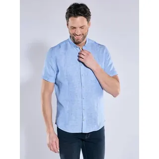 engbers Herren Kurzarm-Hemd aus Leinen Blau regular uni Button Down - S