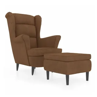 vidaXL Ohrensessel mit Hocker Braun Samt