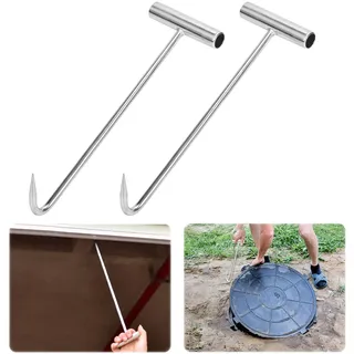 2 Gullideckel Haken Deckelheber 30 cm Kanaldeckelheber für Kanaldeckel | Manganstahl Schachthaken für Gullideckel, Kanaldeckelhaken Tragbar Schachtdeckelhaken Kanalhaken für Rollladentüren