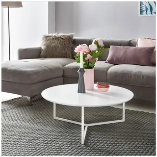Couchtisch 80cm Rund Weiß Matt Design Wohnzimmertisch Sofa Beistell Tisch