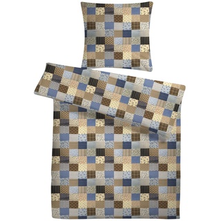 Carpe Sonno Seersucker Bettwäsche 135 x 200 cm Baumwolle - 2 teilig Bettwäsche-Sets aus Deckenbezug + Kissenbezug - mit Reißverschluss für Bettwäsche - Patchwork Bettwäsche Bügelfrei - Blau
