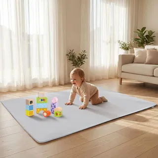 Jradse Dicke Krabbelmatte Baby,Schaumfüllung Teppich Kinderzimmer Spielmatte Krabbeldecke Baby,Rutschfester Unterseite&Weicher Kurzflor, Pflegeleicht,Kinderteppich,Grau 120×120×3cm