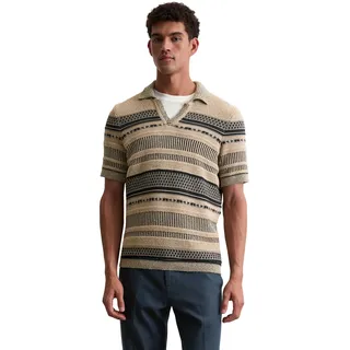 Strickpullover MARC O'POLO "mit Struktur-Mix", Herren, Gr. M, medium beige, Obermaterial: 86% Baumwolle, 14% Polyamid, gestreift, Pullover Strickpullover