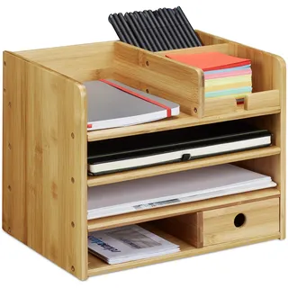 Relaxdays Schreibtisch Organizer, Briefablage A4, Notizzettel und Stifte ordnen, Schublade, Ordnungssystem Büro, Bambus, H x B x T: ca. 26 x 33 x 24 cm, Arbeitszimmer, Schreibtische
