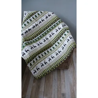Sander Weihnachtsdecke Mitteldecke 96 cmx96cm grün hellbeige Tiermotiven Hirsche
