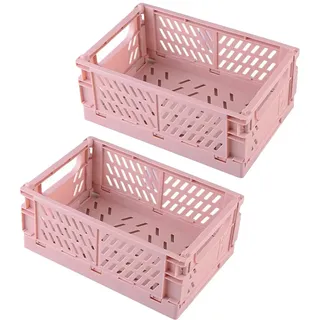 Frepea 2 Stück Aufbewahrungskorb Kleine Klappboxen Rosa Faltbar Stabil Aufbewahrungskiste Kunststoff Klappkorb für Küche/Kinderzimmer/Büro(Rosa)