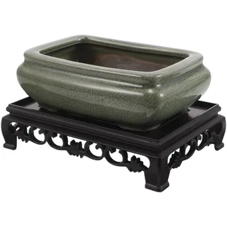 LOORGVEL Vintage Chinesischer Keramik Bonsai Topf mit Untersetzer Rechteckige Flache Pflanzschale aus Keramik Resistent gegen Beschädigungen Atmungsaktiv für Wohnzimmer und Indoor Pflanzen