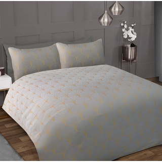 Sleepdown Bettwäsche-Set mit Kissenbezügen, Ombre, metallisches Design, grau, gewellt, luxuriös, weich, gemütlich, pflegeleicht, für Einzelbett (135 x 200 cm)