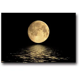 HTWLMM Schwarz Gold Meer Mond-Reflexion Bilder Leinwand Malerei Poster Kunstdruck für Wohnzimmer Wohnkultur Wandbilder Deko (80X120CM,Kein Rahmen)