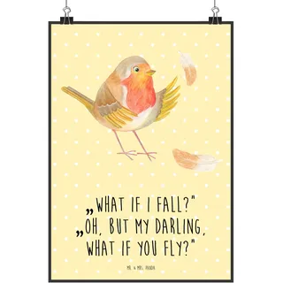 Mr. & Mrs. Panda Bild Rotkehlchen Federn DIN A2 - Geschenk, Motivation Sprüche, Vogel, wanddeko, Lustige, Spruch Mut, Kunstdruck, Plakat, Wandbild, fliegen, drucke
