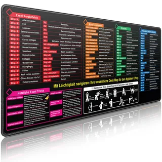 Mauspad XXL, Excel Shortcuts Mousepad Deutsch 900 x 400mm für Office, Word PPT Windows Mauspad groß, Anti Rutsch Schreibtischunterlage für Büro und Zuhause