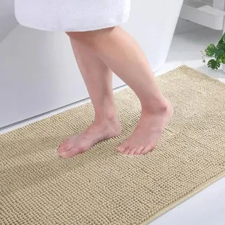 Badematte Chenille rutschfest 60 x 90 cm (Rechteckig) Dunkelbeige
