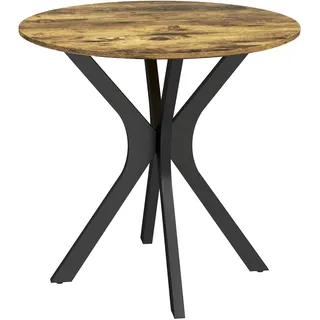 Küchentisch Für 2 Personen, Rund, Pulverbeschichteter Stahlrahmen, Ø78 Cm, Rustikales Braun