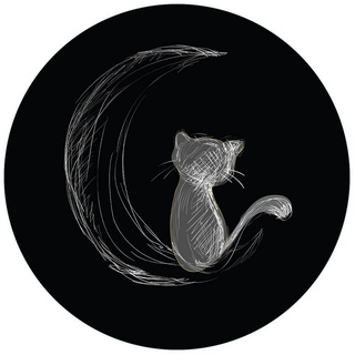 Wallario Glasbild, Weiße niedliche Katze sitzt auf dem Mond - illustriert in weiß auf schwarz, in verschiedenen Ausführungen schwarz
