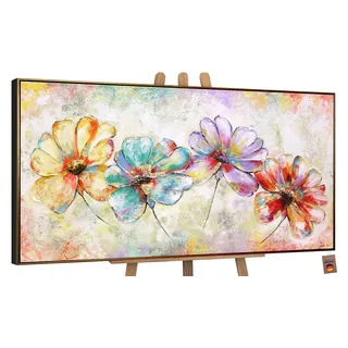 Handgemalte Acryl Blumenbilder Mit Rahmen Schöne Blumen 100x50 Cm