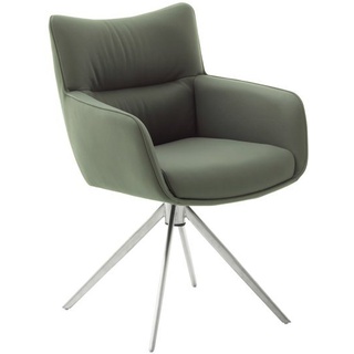 MCA furniture Esszimmerstuhl MCA LIMONE 2 4 Fuß Stuhl mit Armlehnen Edelstahl/Leder 360° drehbar (2) silberfarben