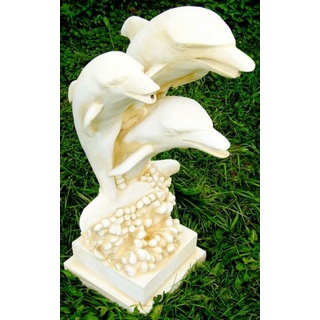 Casa Padrino Jugendstil Wasserspeier Skulptur Delfine Weiß / Sandfaben H. 80 cm - Gartendeko Wasserspeier Figur - Garten Deko Accessoires