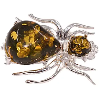 FIRETTI Brosche FIRETTI "Schmuck Geschenk Silber 925 Ansteckschmuck Spinne", bunt (silberfarben, grün, grün), Broschen, Damen, Silber 925 (Sterlingsilber), Brosche, Made in Germany - mit Bernstein