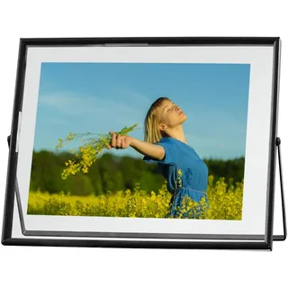 Daesar Bilderrahmen Metall 15x20CM Einzeln, Fotorahmen Schwarz Quer mit Glasscheibe Bilderrahmen für Wohnzimmer Schlafzimmer Arbeitszimmer