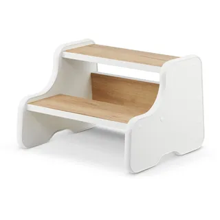 defiPad Tritthocker für Kinder mit 2 Stufen Weiß/Eiche, Kinderhocker und Toilettenhocker, Tritt-Schemel für Bad, Waschbecken, Toilette und Küche, Hergestellt in der EU