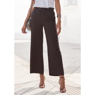 Paperbag-Hose LASCANA Gr. 34, N-Gr, schwarz Damen Hosen Strandhosen mit weitem Bein und Taschen, Wide-Leg, Stoffhose, casual, elegant