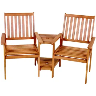 Gardenson Gartenset, Braun, Holz, 3-teilig, Eukalyptusholz, Hartholz, 260x96x77 cm, regenabweisend, Schirmloch, UV-beständig, wetterbeständig, geeignet für Balkon, Gartenmöbel, Gartenmöbel-Sets
