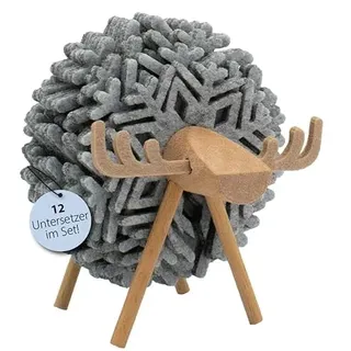 kda Filz Untersetzer Rentier Hirsch Schaf - Filzuntersetzer Schneeflocke Winter Weihnachten Geschenk Mitbringsel (Grau)