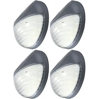 ETC Shop 4er Set LED Zaunleuchten Kunststoff spritzwassergeschützt IP44 grau/weiß