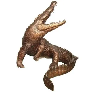 Casa Padrino Luxus XXL Bronze Deko Skulptur Krokodil 127 x 145 x H. 114 cm - Lebensgroße Bronze Figur - Bronze Tierfigur - XXL Garten Skulptur - Luxus Garten Deko