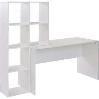 FineBuy Schreibtisch mit Regal Weiß 170cm Bürotisch 6 Fächer Ordner Homeoffice