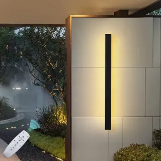 Dimmbar AussenLampe Wand Wandleuchte mit Fernbedienung Innen Außen Lichtleiste Schwarz Metall Acryl IP65 Wasserdicht Up Down Wandlampe LED Aussen-Leuchte Bad-Lampe Deko Schlafzimmer Wohnzimmer,80cm