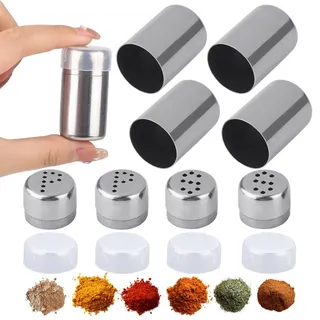 4 Stück Mini Salzstreuer, 5ml Kleine Salzstreuer, Edelstahl Salz und Pfefferstreuer Mit Deckel, Gewürzstreuer mit Löchern für Unterwegs, Camping, Bento Box, Outdoor-Grill und Home Spice