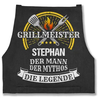Schürze - Grillschürze Herren Männer - Grillmeister Mythos Die Legende mit Name I Vatertag I Geburtstag I Lustig Geschenk Witzig Grillen - 85x69 - Jeans Schwarz - geschenke für grillfans - 85x69