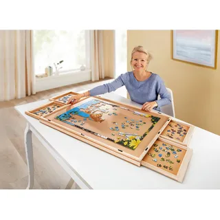 Puzzletisch mit Schubladen, drehbar inkl. Abdeckung, braun