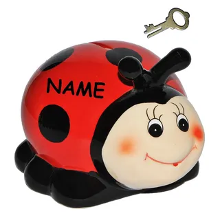 alles-meine.de GmbH Sparschwein - Marienkäfer - Glückskäfer - incl. Name - mit Schlüssel - aus Porzellan/Keramik - stabile Sparbüchse Spardose Kinder Figur groß Tierfigur/Kin..