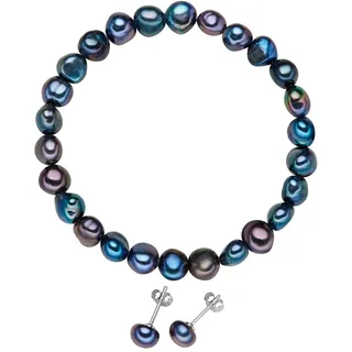 VALERO PEARLS Schmuckset VALERO PEARLS "Set: X746", bunt (dunkelblau), Schmuck_Sets, Damen, Silber 925 (Sterlingsilber), Schmuckset, aus Süßwasser-Zuchtperlen