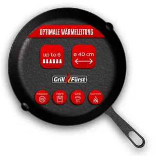 Grillfürst Gusseisenpfanne Grill mit Stielgriff Ø 40 cm - Massive Gusspfanne mit hohem Rand, extrem hitzebeständige Gusseisen Pfanne für Gasgrill, Herd und Feuer