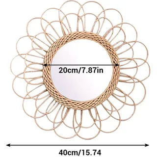 40 Cm Hängespiegel, Runder Wandspiegel Aus Rattan Mit Sonnenblumenmotiv, Boho-stil, Schminkspiegel Aus Korbgeflecht
