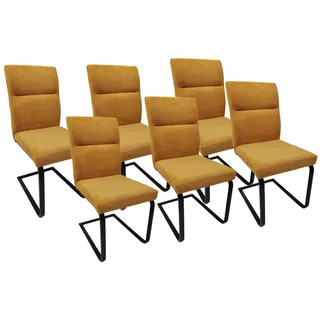 YOZI Esszimmerstuhl 6st. Freischwinger Esszimmer Polsterstuhl Polyester Metall grau/gelb (Spar Set), 6 Stücke gelb
