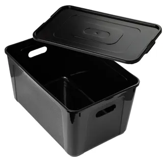 EDANTI Aufbewahrungsboxen mit Deckel Organizer Behälter Kunststoff Schwarz Kleiderboxen Stapelbar Spielzeugkiste Box Plastik (39x26x20,5 cm 20L)