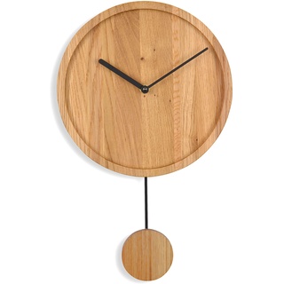 Natuhr Moderne Pendeluhr – Swing Modern – Holz Eiche geölt 24 cm Durchmesser – Funk-Uhrwerk
