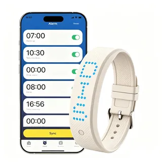 RANJIMA Vibrationsalarm-Armband, Vibrationsalarm Erinnerung Uhr, Stille Wecker-Alternative mit 9 Modi und Schlummerfunktion, App-Steuerung, Armarmband Für Personen Mit Tiefem Schla (Weiß)