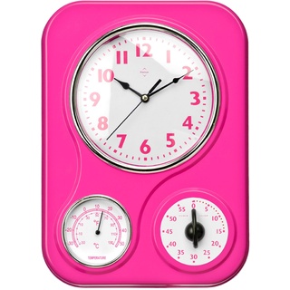 Premier Housewares Wanduhr mit Temperaturanzeige und Timer Hot Pink