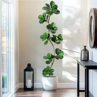 Künstliche Pflanzen 210cm Kunstpflanzen groß für Wohnzimmer | Nahtlose Steckmontage | Blätter aus Seidenstoff | Flexibel formbare Zweige | Inklusive Blumentopf