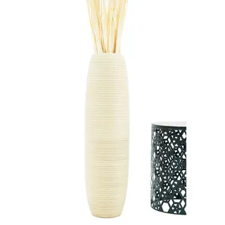 Leewadee Große Bodenvase 85 cm Mangoholz für Pampasgras & Trockenblumen | Dekovase fürs Wohnzimmer, für Zweige & Trockengräser - bruchfester als Keramik, kein Wasser. Boho