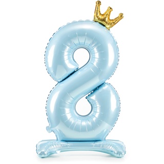 Decoraparty Folienballon Nummer 8 Hellblau, Ballonfolie aus Aluminium, Blau, 84 cm, Ständer für Männchen, aufblasbares Blatt mit Luft für Party, Geburtstag, Jahrestag, Abschlussfeier, Kinder