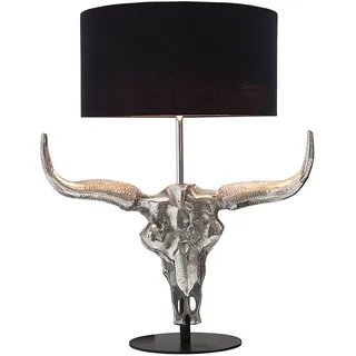 Tischlampe 68cm Modern Design Stierkopf Deko Silber Schwarz Wohnzimmer